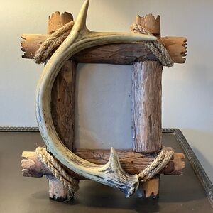 Rustic Antler and Wood Picture Frame